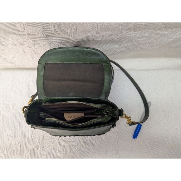 IVTG Green Studded Leather Satchel Purse Crossbody Vintage Silver Gold Handbag - Picture 7 of 13